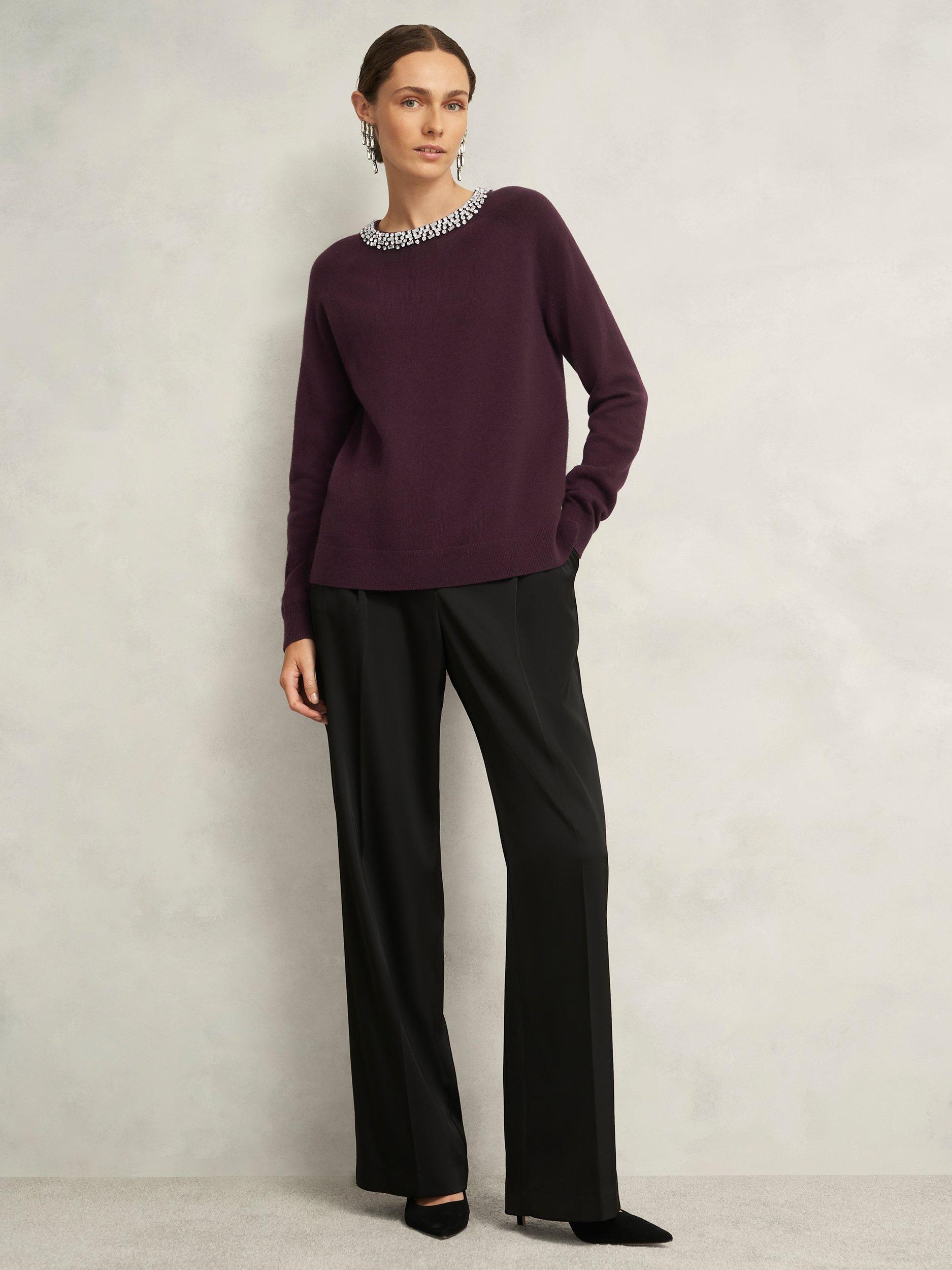Product image 5 of 7, which shows Hobbs Sherry Embellished Jumper, Malbec Purple, S