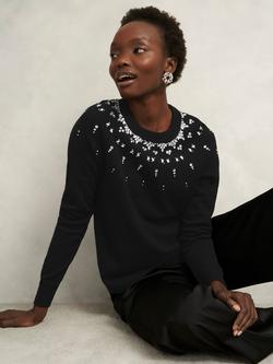 Hobbs Theodora Gem Fair Isle Wool Blend Jumper, Black, Black