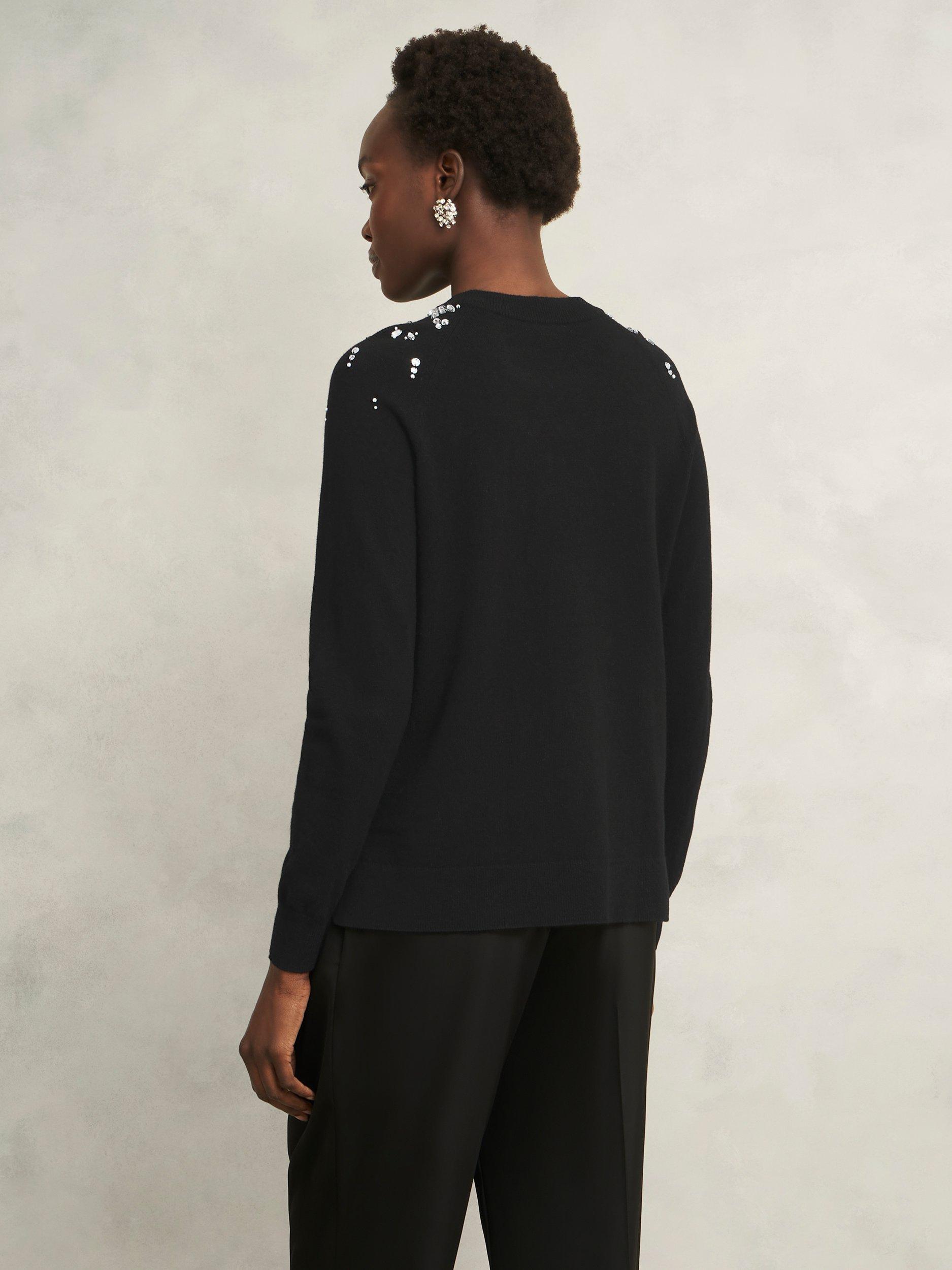 Product image 2 of 5, which shows Hobbs Theodora Gem Fair Isle Wool Blend Jumper, Black, L