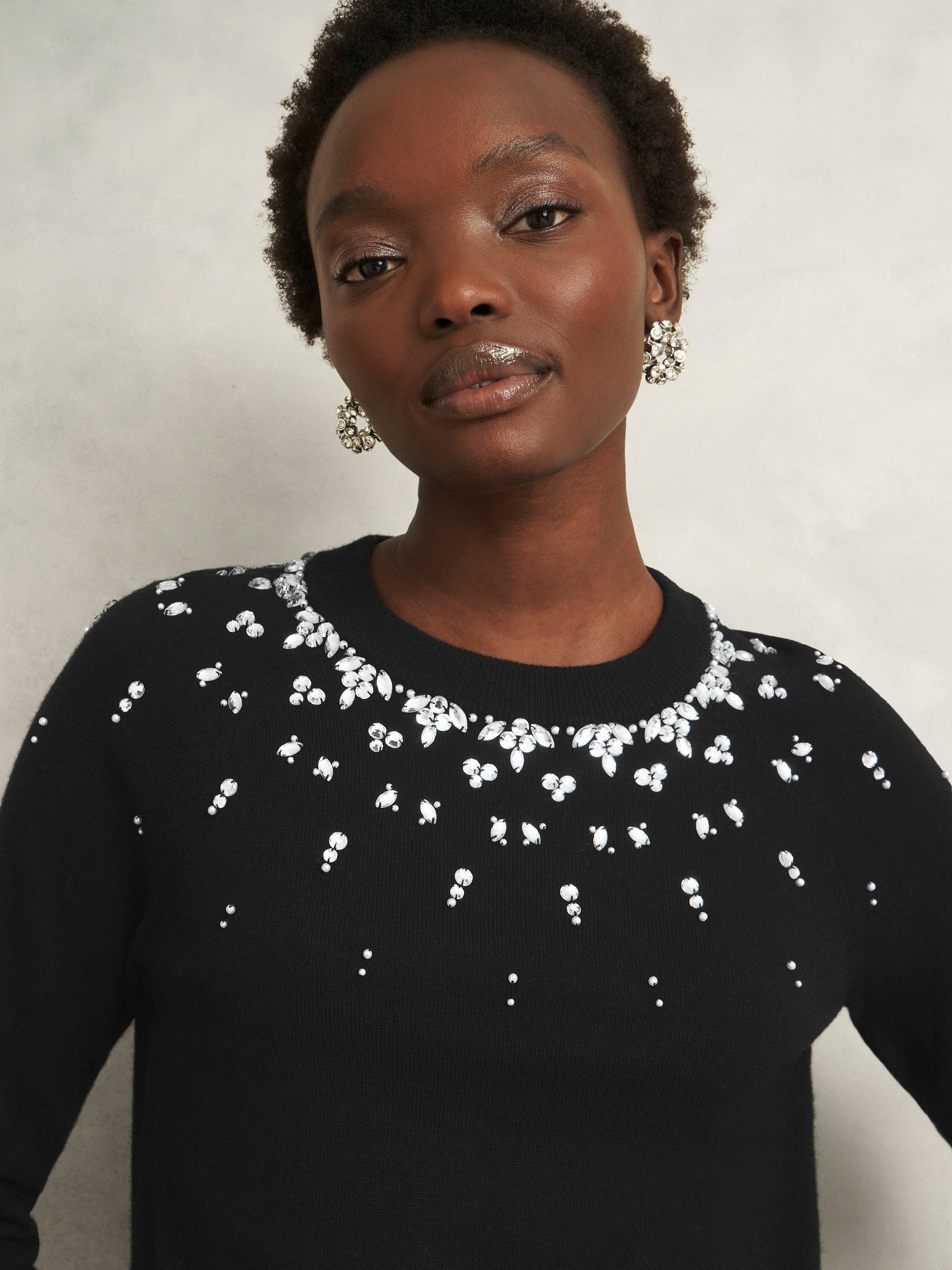 Product image 3 of 5, which shows Hobbs Theodora Gem Fair Isle Wool Blend Jumper, Black, L
