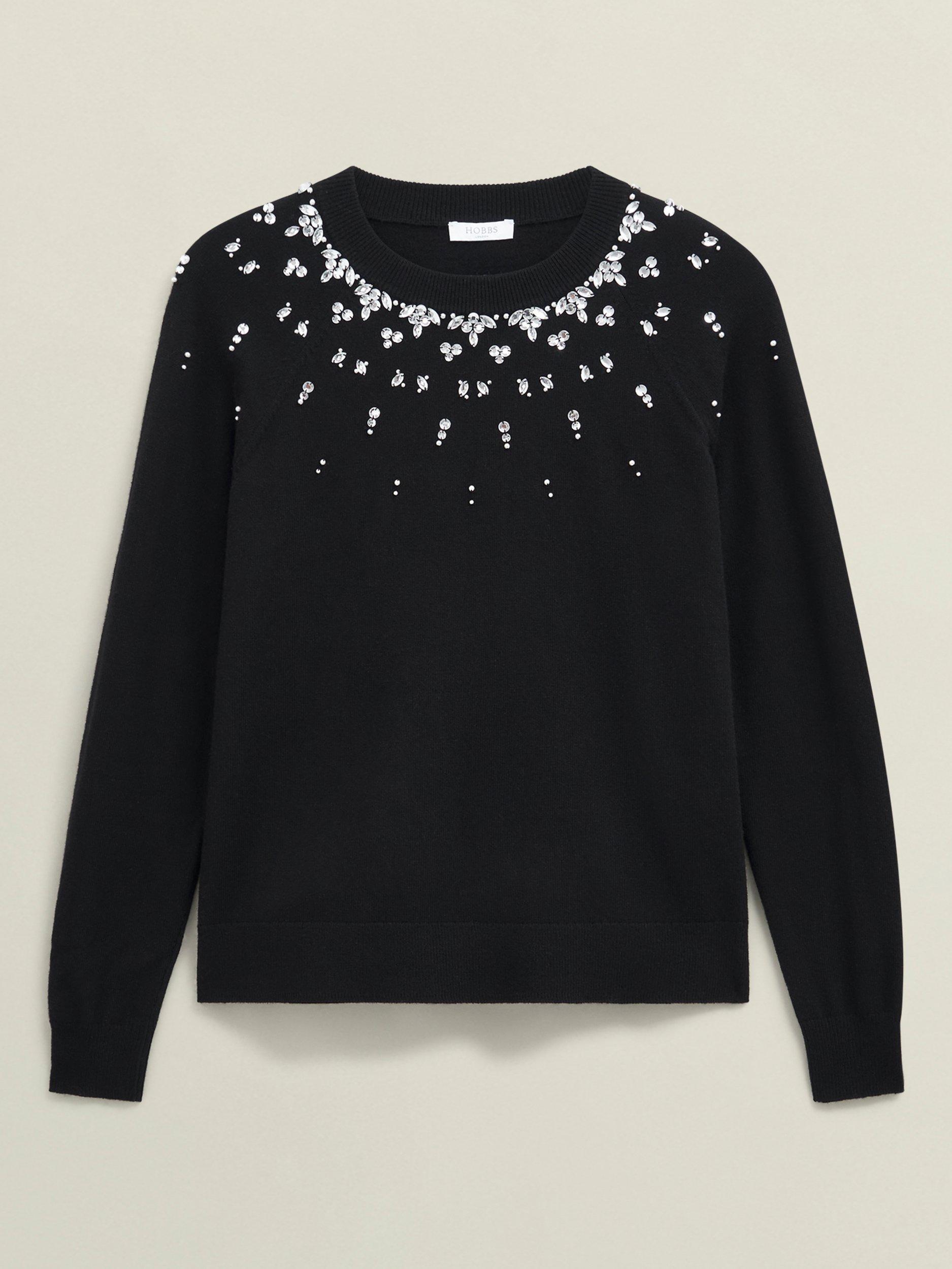 Product image 4 of 5, which shows Hobbs Theodora Gem Fair Isle Wool Blend Jumper, Black, L