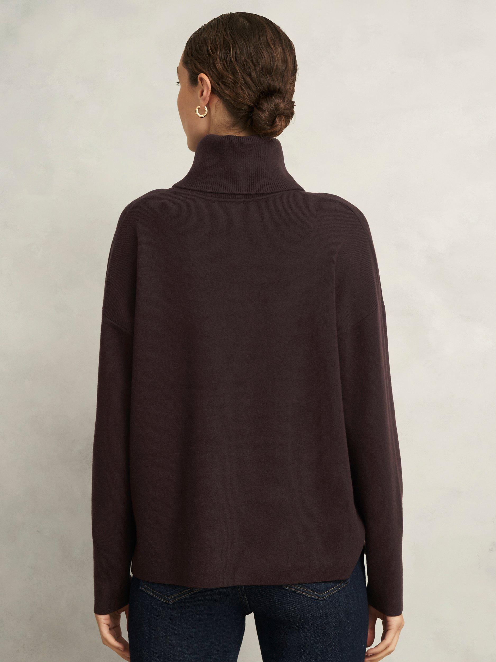 Product image 2 of 6, which shows Hobbs Yvette Roll Neck Jumper, Alder Brown, L