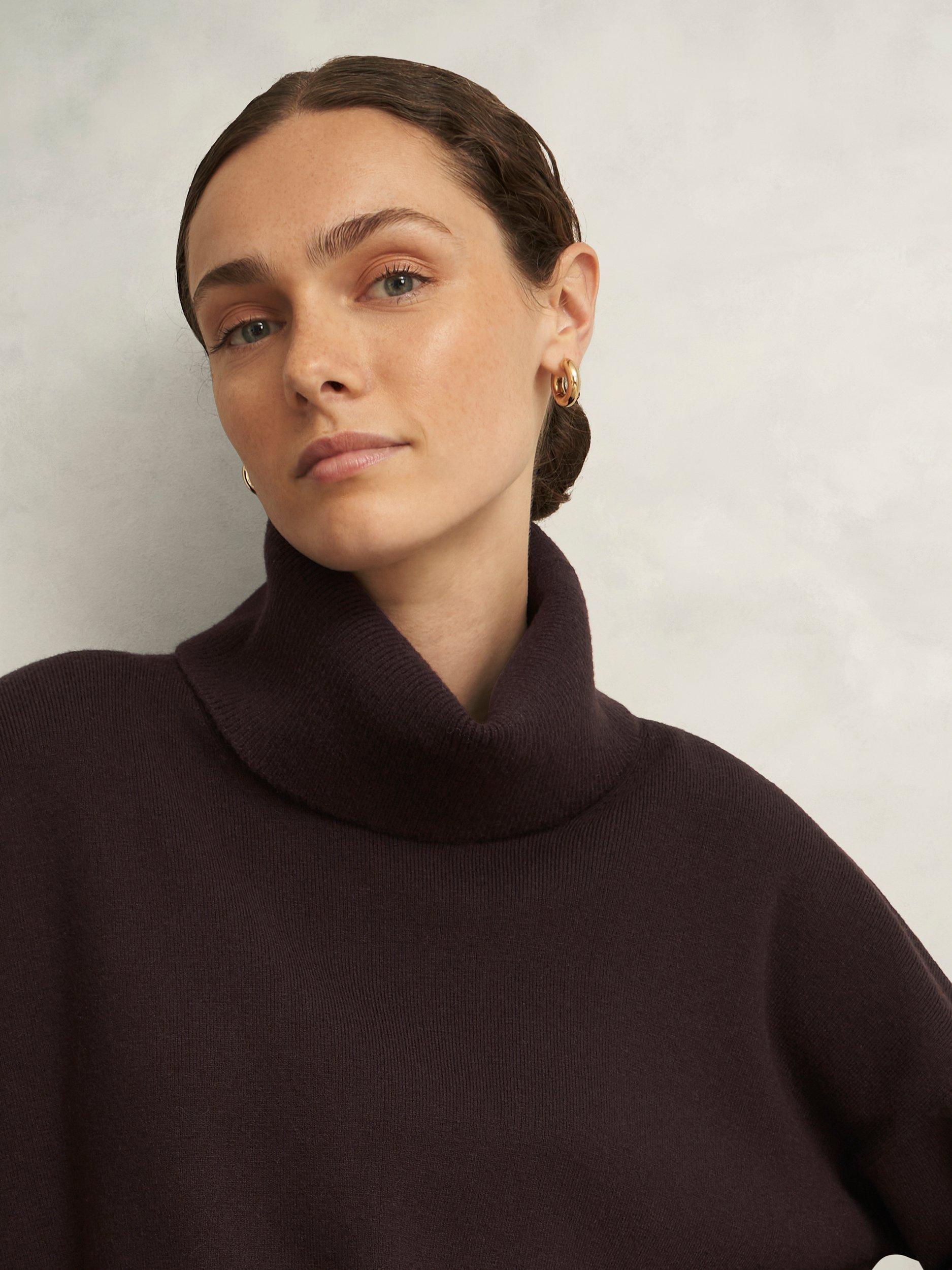 Product image 3 of 6, which shows Hobbs Yvette Roll Neck Jumper, Alder Brown, L
