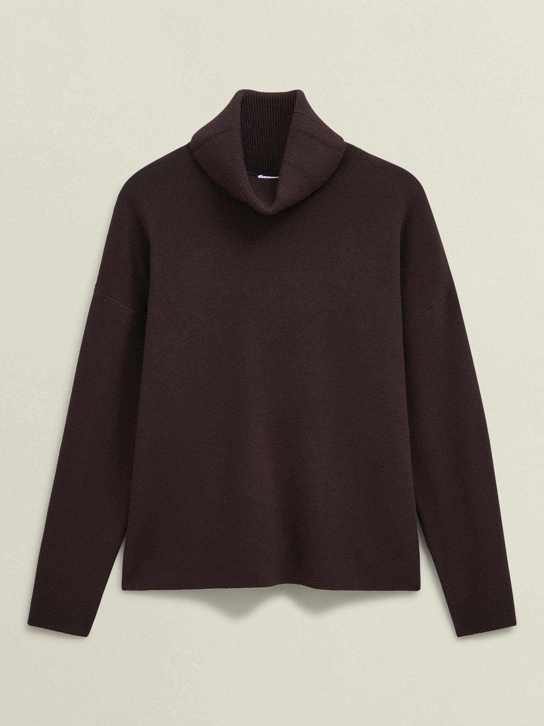 Product image 4 of 6, which shows Hobbs Yvette Roll Neck Jumper, Alder Brown, L