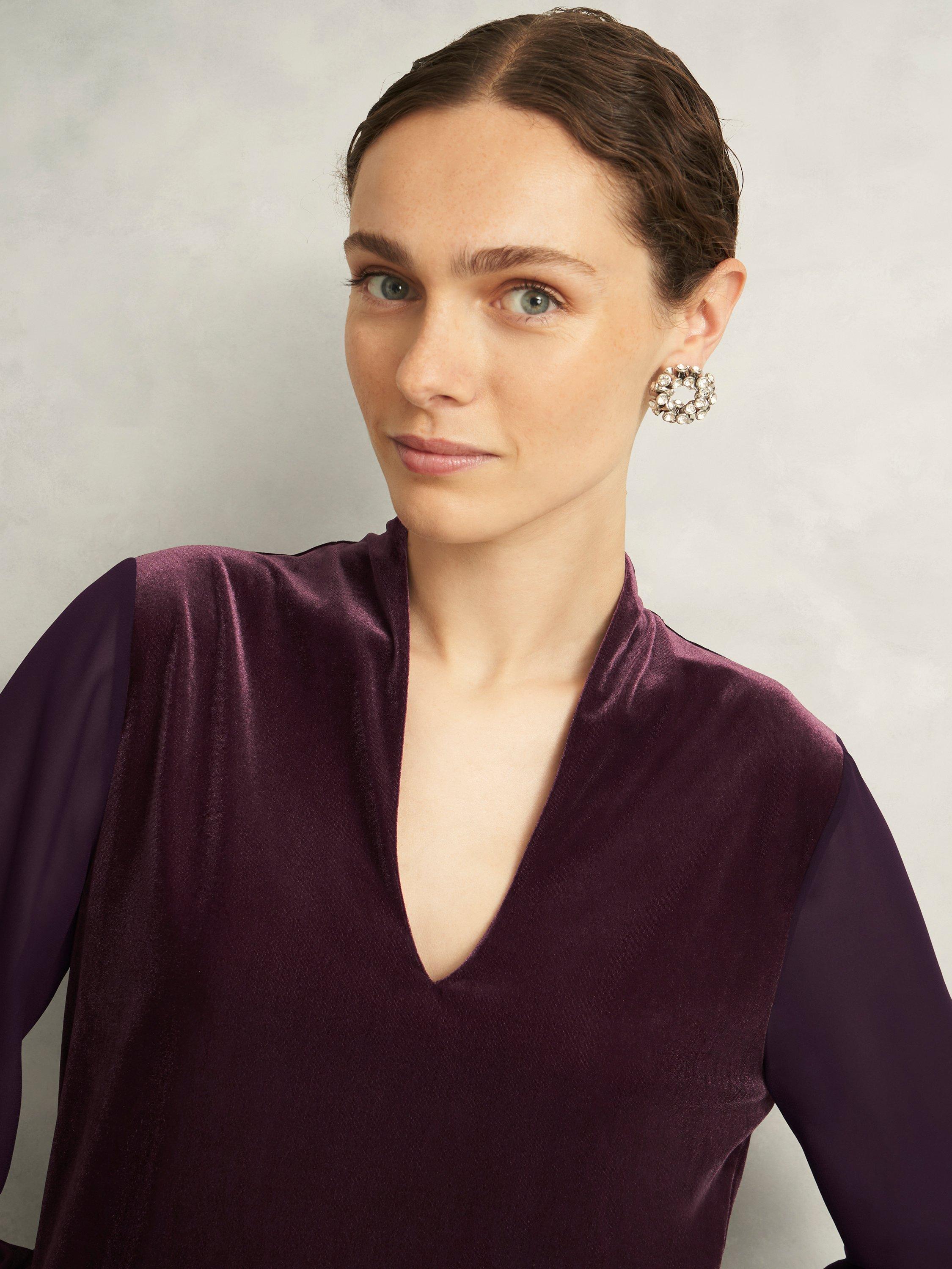Product image 3 of 7, which shows Hobbs Aimee Velvet Top, Malbec Purple, L