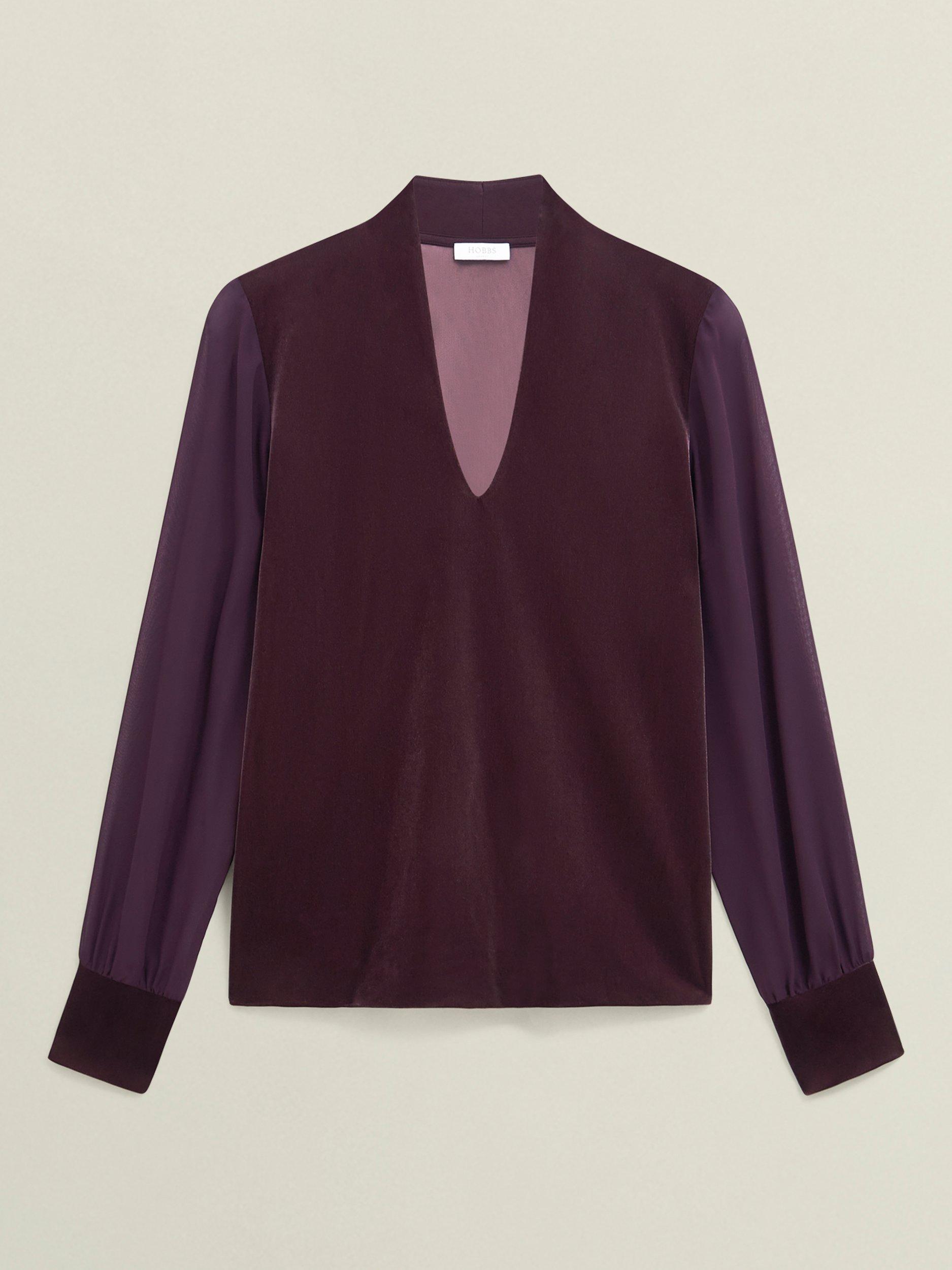 Product image 4 of 7, which shows Hobbs Aimee Velvet Top, Malbec Purple, L