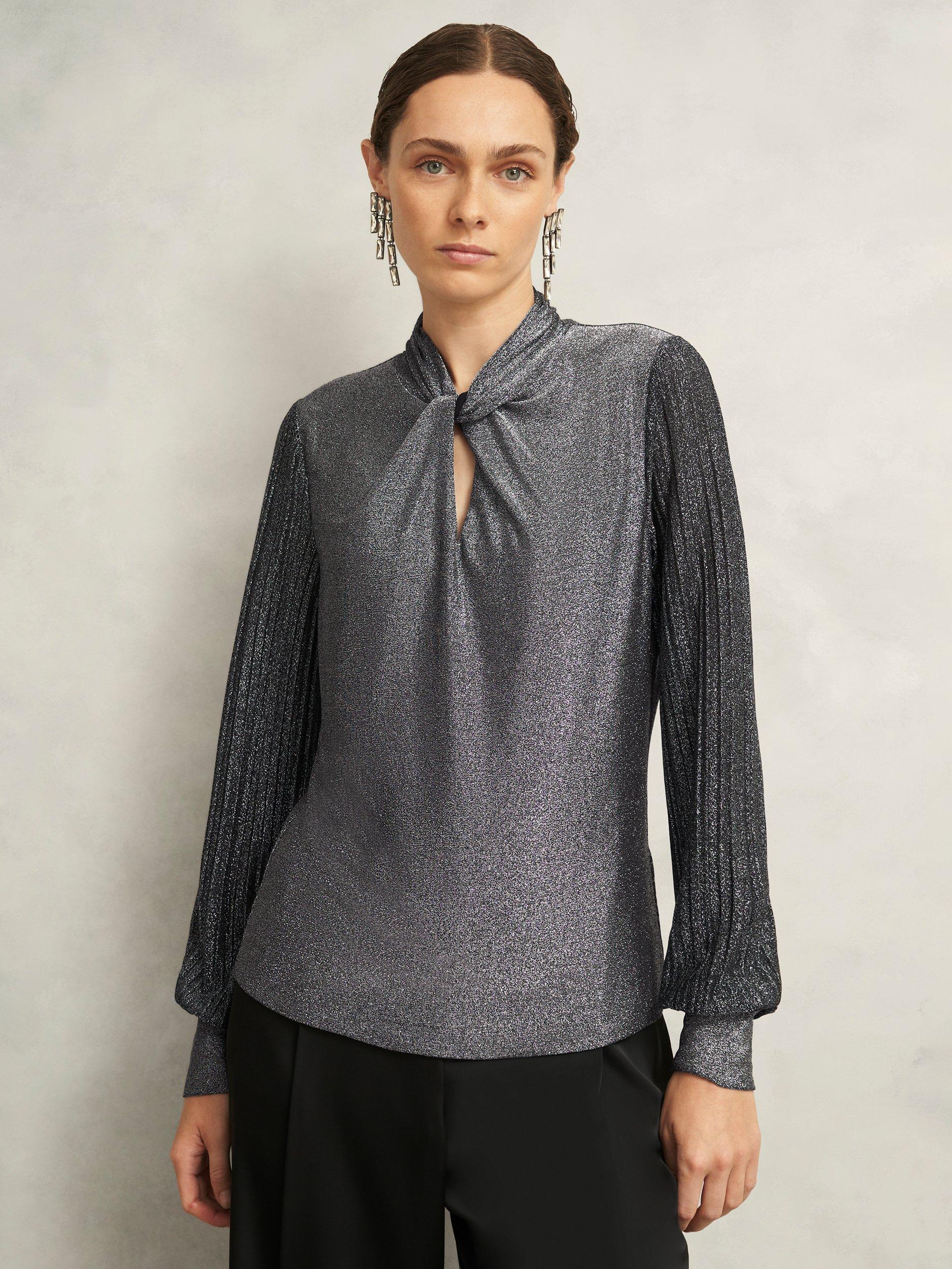 Product image 1 of 6, which shows Hobbs Ashley Sparkle Top, Silver, S