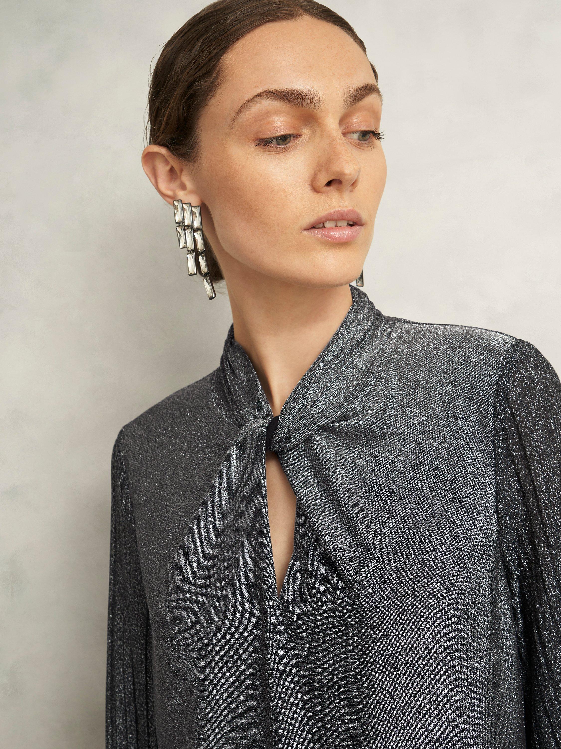 Product image 3 of 6, which shows Hobbs Ashley Sparkle Top, Silver, S