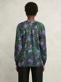 Hobbs Edna Floral Satin Top, Green/Multi - view 2, Green/Multi