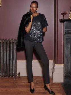 Hobbs Lilibet Short Sleeve Sequin Top, Navy, Navy