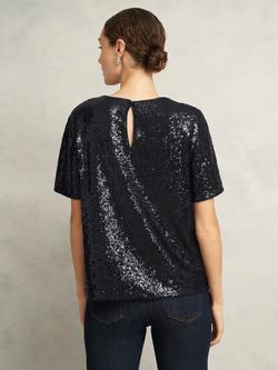 Hobbs Lilibet Short Sleeve Sequin Top, Navy - view 2, Navy