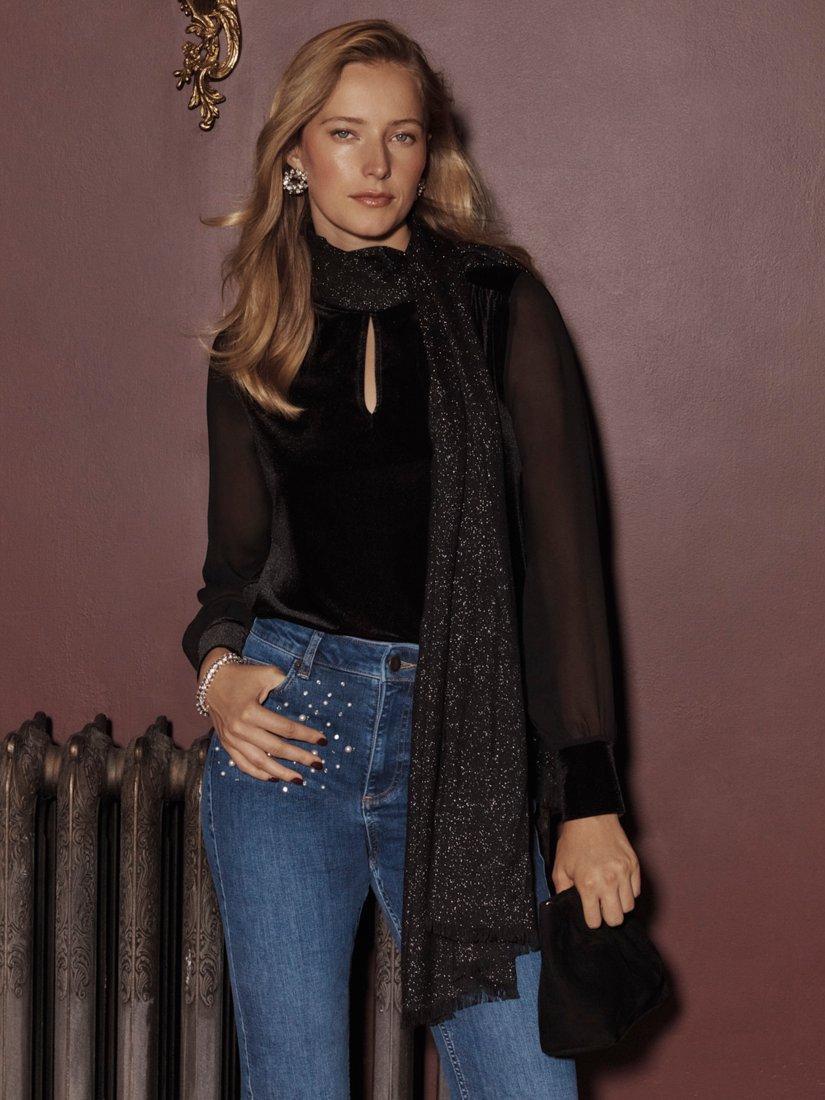 Product image 1 of 6, which shows Hobbs Lorelai Velvet Top, Black, S