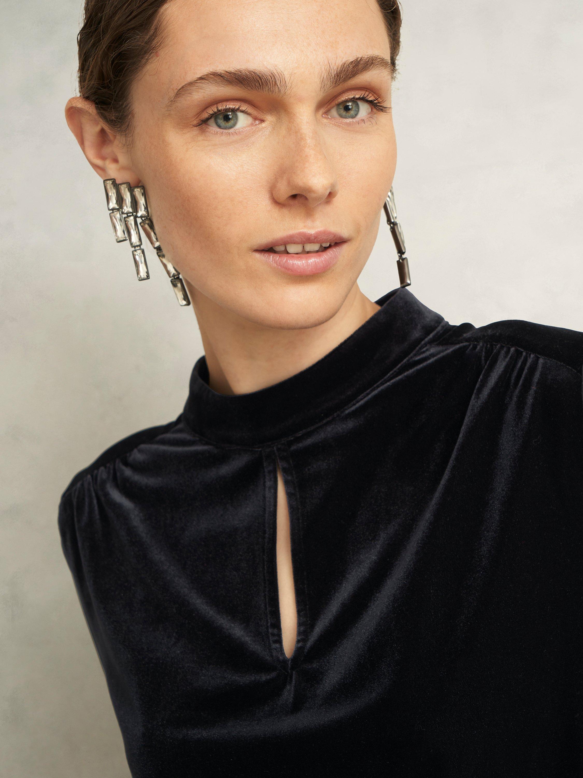 Product image 3 of 6, which shows Hobbs Lorelai Velvet Top, Black, S