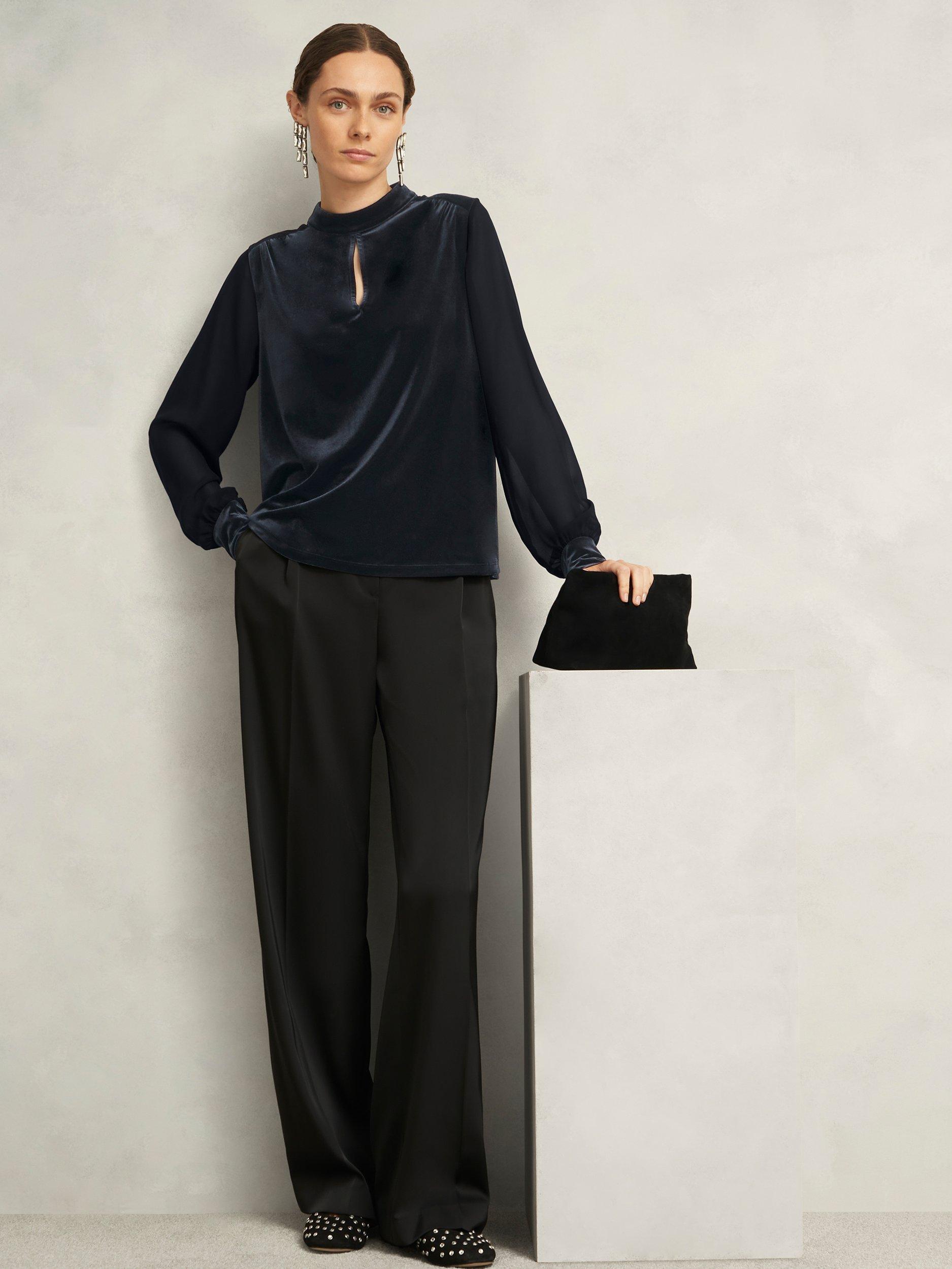 Product image 5 of 6, which shows Hobbs Lorelai Velvet Top, Black, S