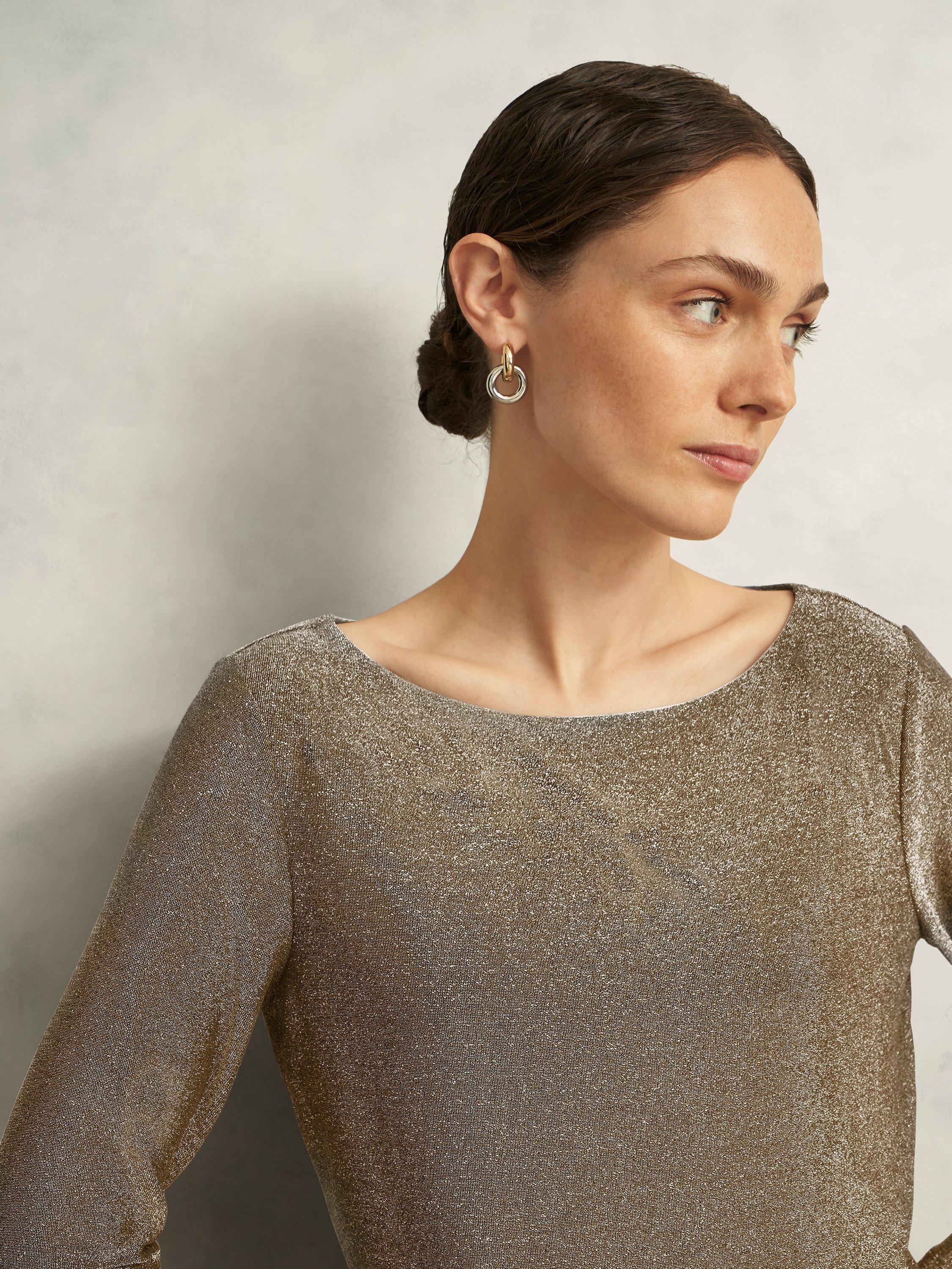 Product image 3 of 5, which shows Hobbs Sonya Sparkle Top, Gold, L