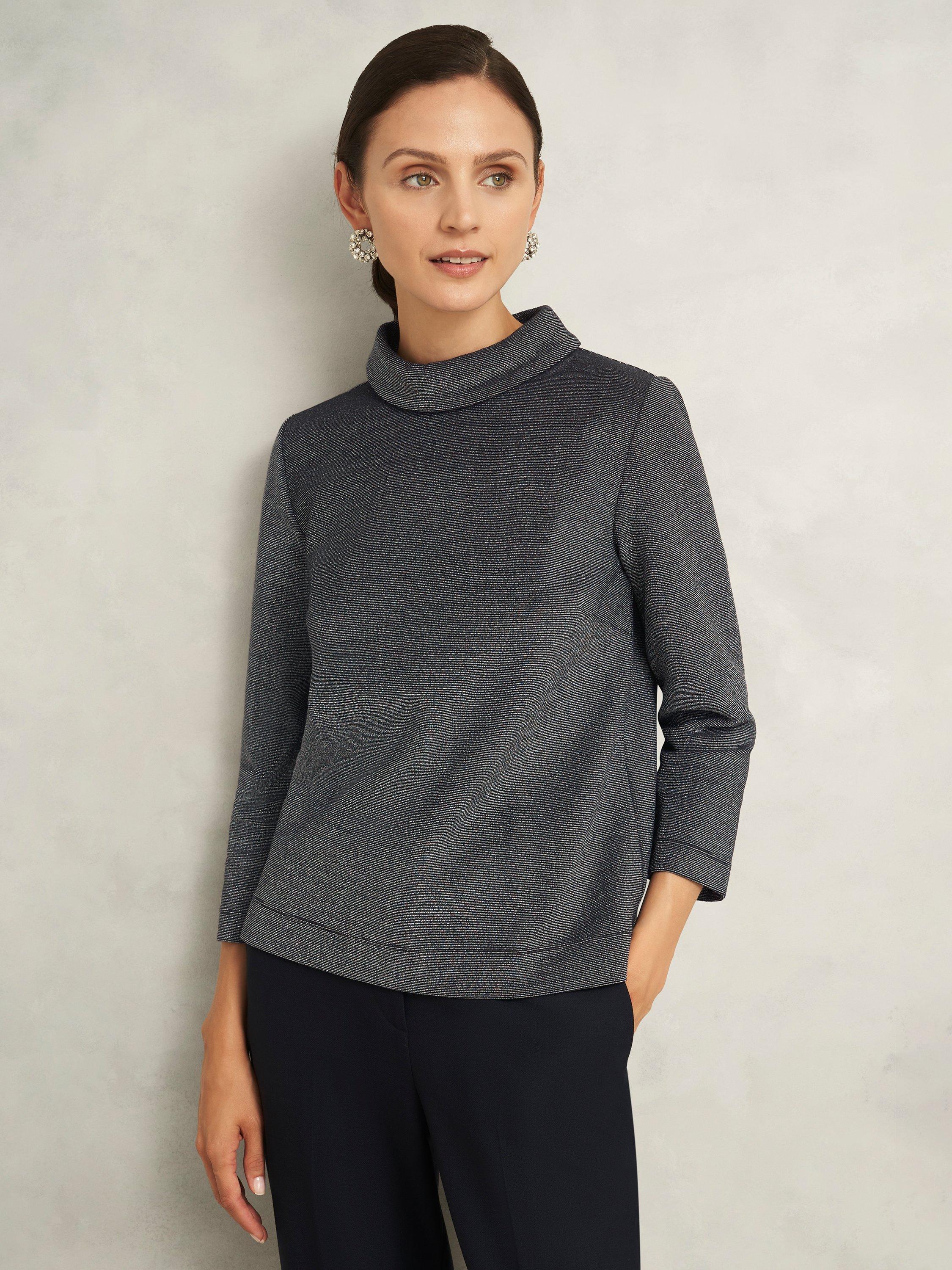 Product image 1 of 7, which shows Hobbs Tali Sparkle Top, Navy/Silver, L