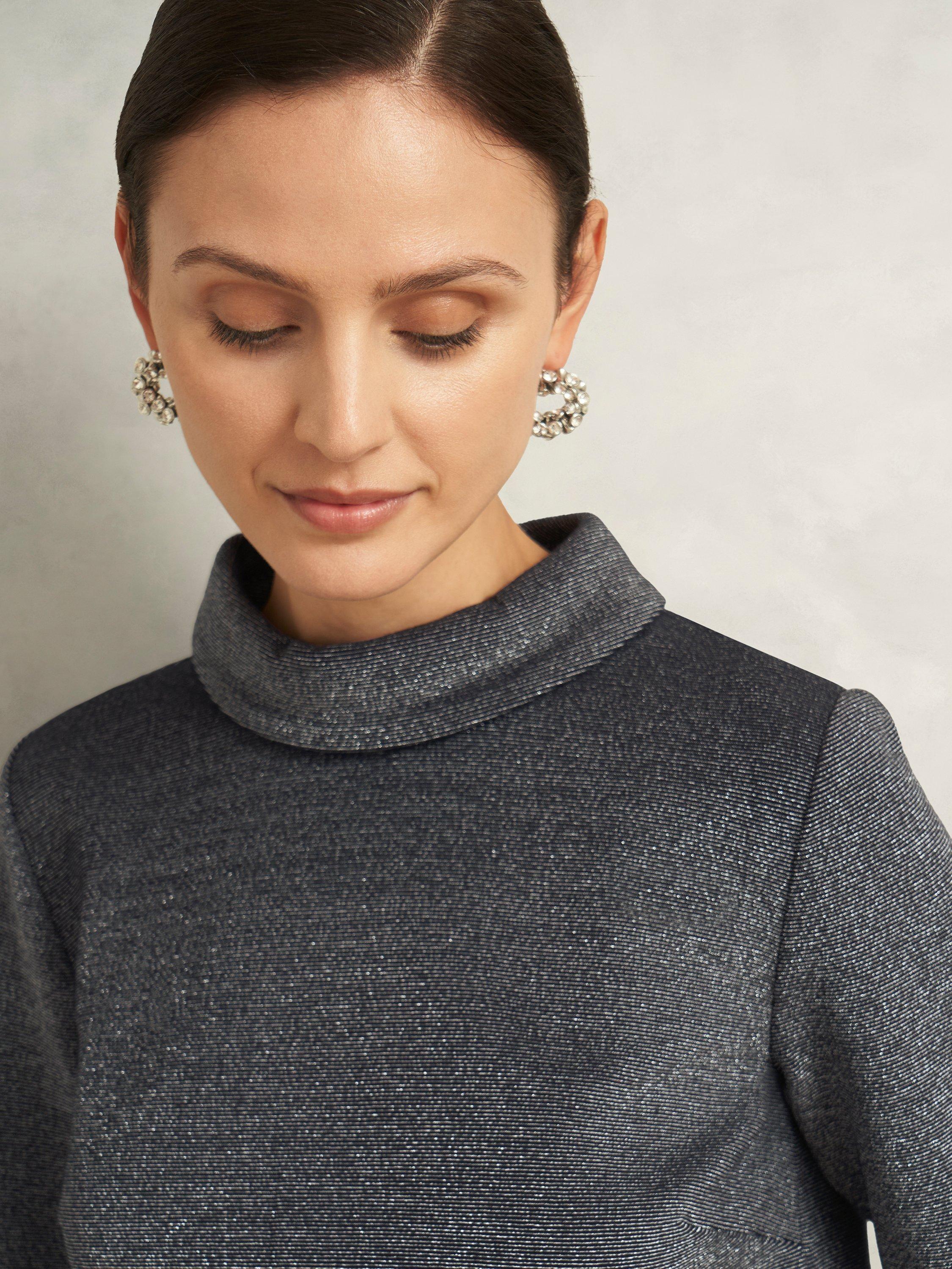 Product image 3 of 7, which shows Hobbs Tali Sparkle Top, Navy/Silver, L