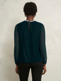 Hobbs Tallulah Velvet Long Sleeve Top, Evergreen - view 2, Evergreen