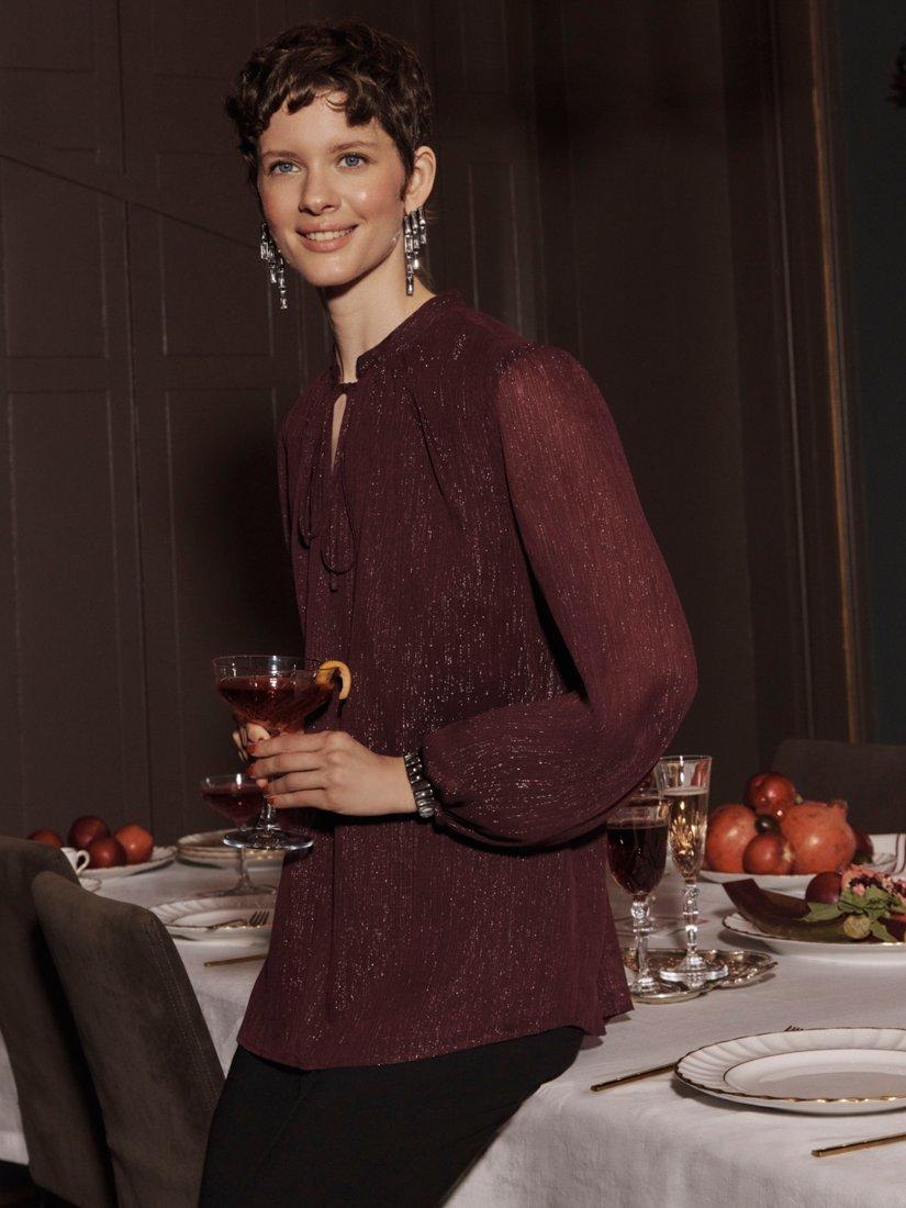 Product image 1 of 6, which shows Hobbs Vivien Sparkle Top, Mulberry Purple, 10