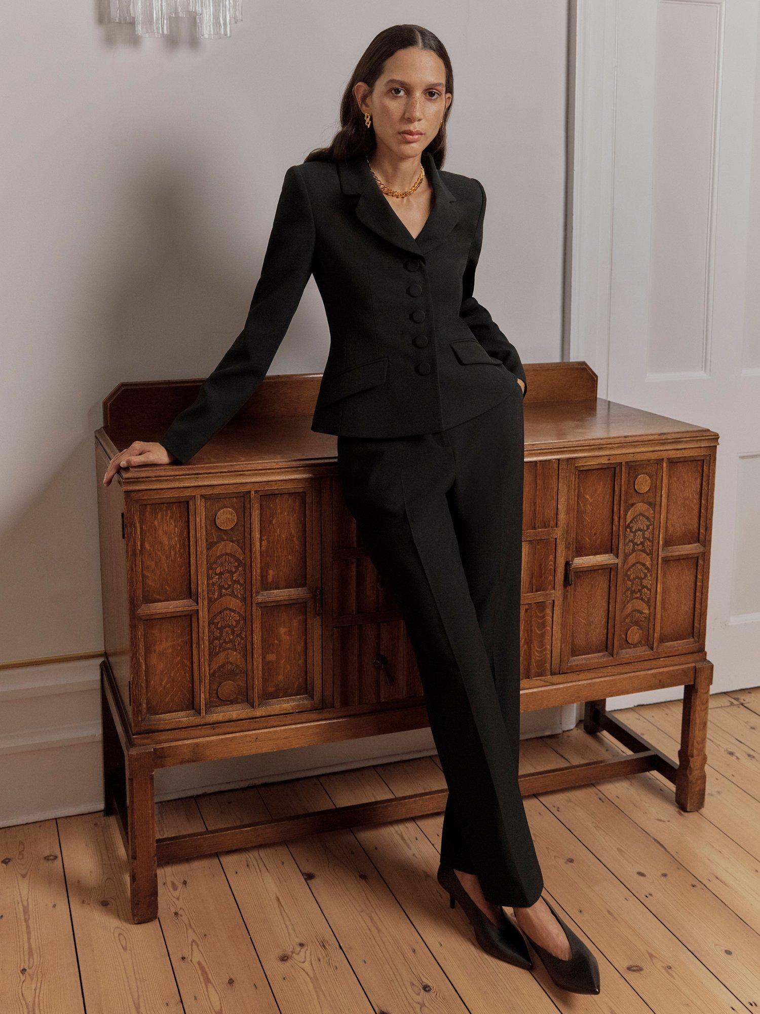 Product image 1 of 6, which shows Hobbs Belgrave Straight Tailored Trousers, Black, 10