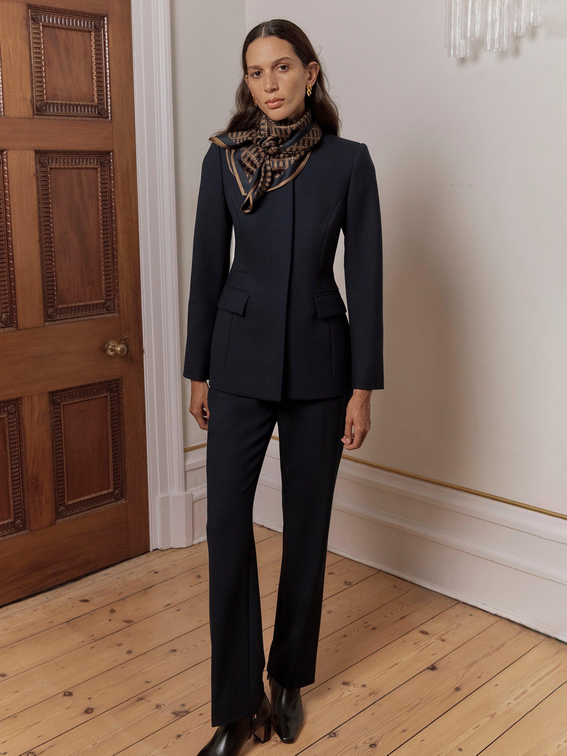 Product image 1 of 6, which shows Hobbs Montrose Wool Blend Tailored Trousers, Navy, 14