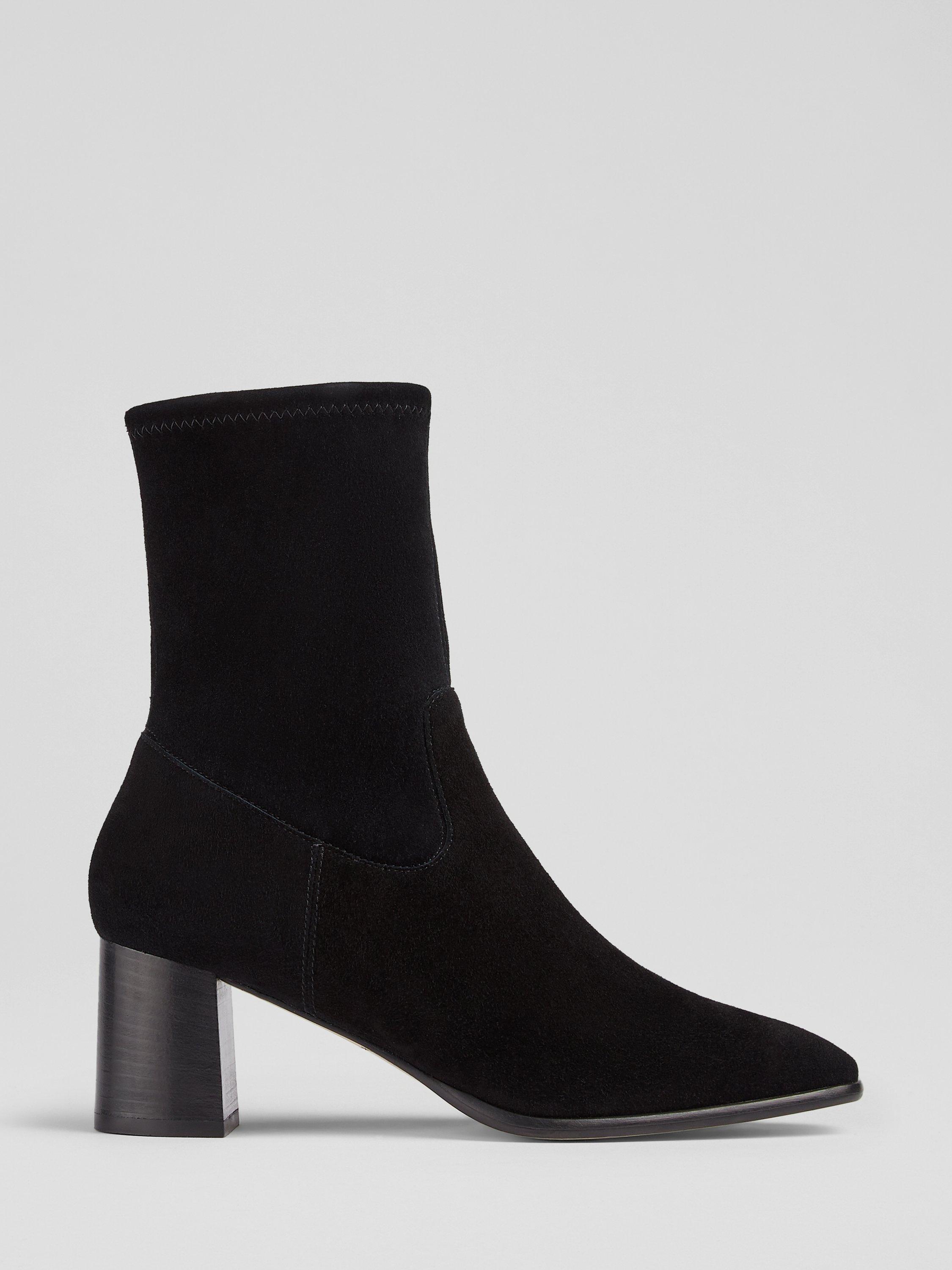 Product image 1 of 3, which shows L.K.Bennett Harp Suede Block Heel Ankle Boots, Black, 4