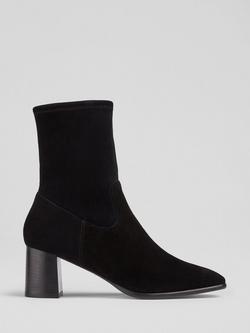 L.K.Bennett Harp Suede Block Heel Ankle Boots, Black