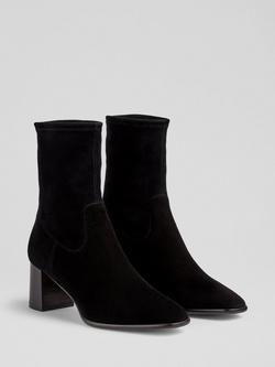 L.K.Bennett Harp Suede Block Heel Ankle Boots - view 2, Black