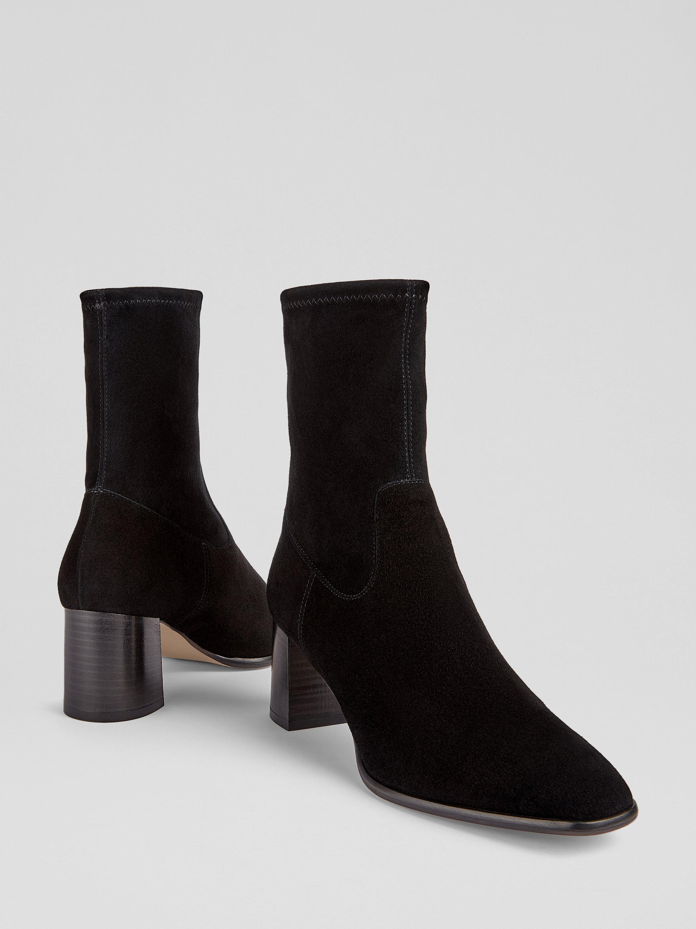 Product image 3 of 3, which shows L.K.Bennett Harp Suede Block Heel Ankle Boots, Black, 4