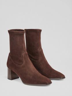 L.K.Bennett Harp Suede Block Heel Ankle Boots - view 2, Dark Chocolate