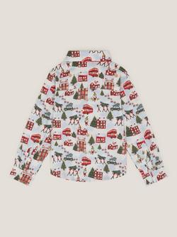 Monsoon Kids' Cotton Long Sleeved Christmas Print Shirt, Ivory - view 2, Ivory