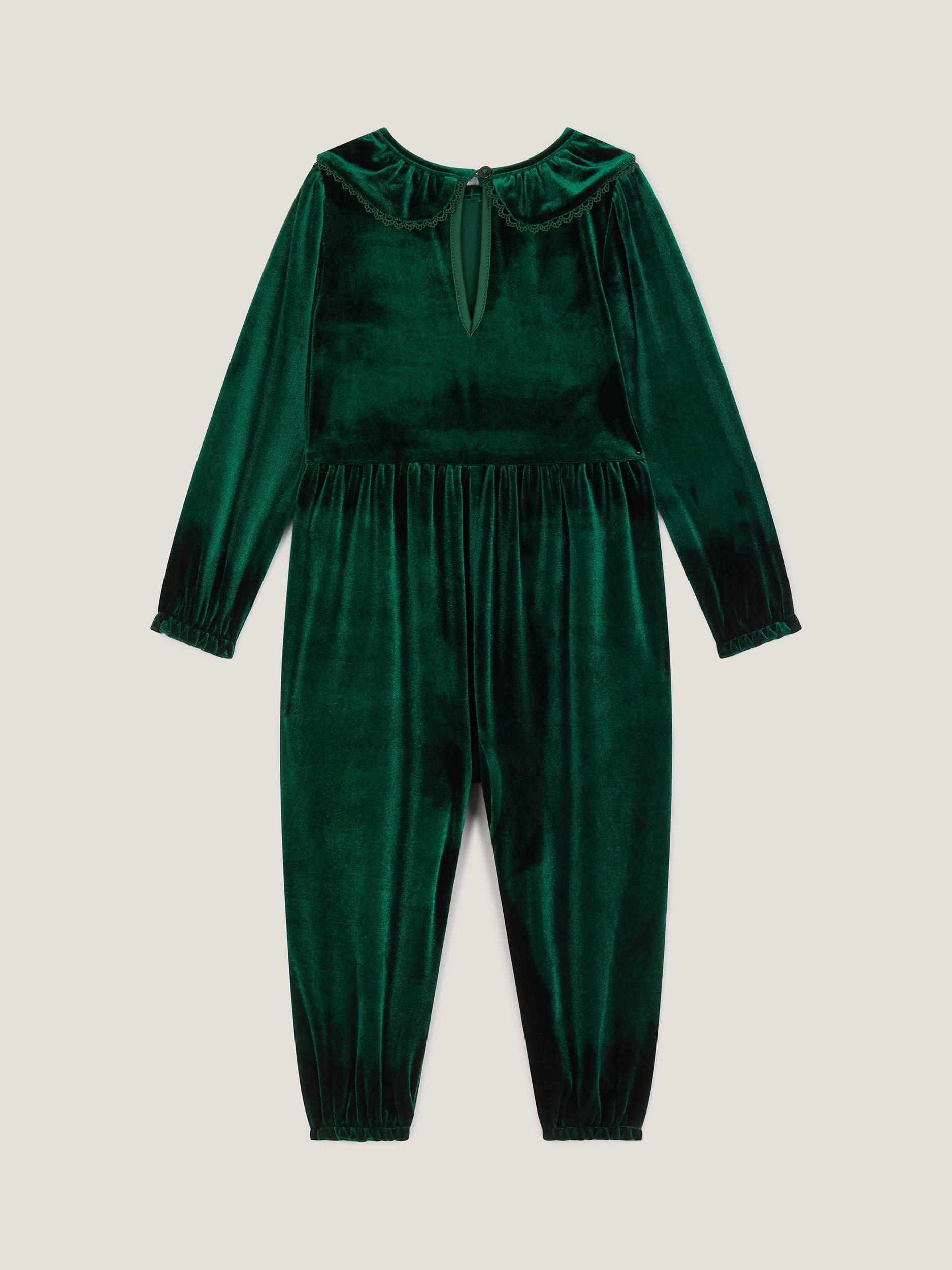 Product image 3 of 4, which shows Monsoon Baby Larisa Velvet Romper, Green, 0-3 months