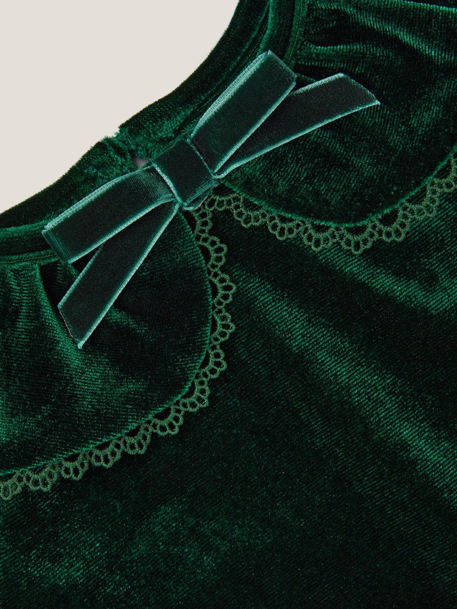 Product image 4 of 4, which shows Monsoon Baby Larisa Velvet Romper, Green, 0-3 months