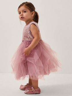 Monsoon Baby Sleeveless Sequin Ruffle Dress, Dusky Pink, Dusky Pink