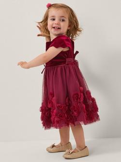 Monsoon Baby Scallop Estella Short Sleeved Dress, Burgundy, Burgundy