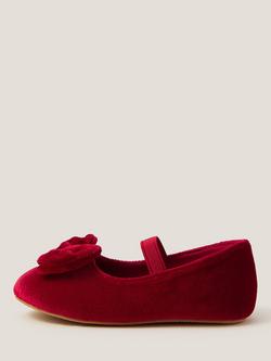 Monsoon Baby Velvet Walker Ballet Shoes, Red, Red