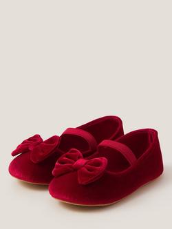 Monsoon Baby Velvet Walker Ballet Shoes, Red - view 2, Red