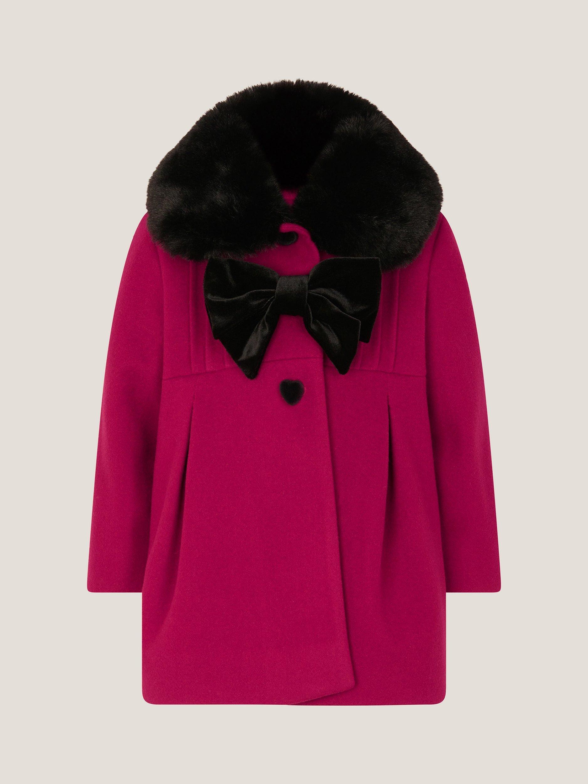 Product image 2 of 4, which shows Monsoon Baby Velvet Bow Coat, Red, 3-6 months