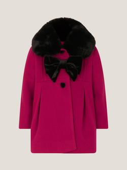 Monsoon Baby Velvet Bow Coat, Red - view 2, Red
