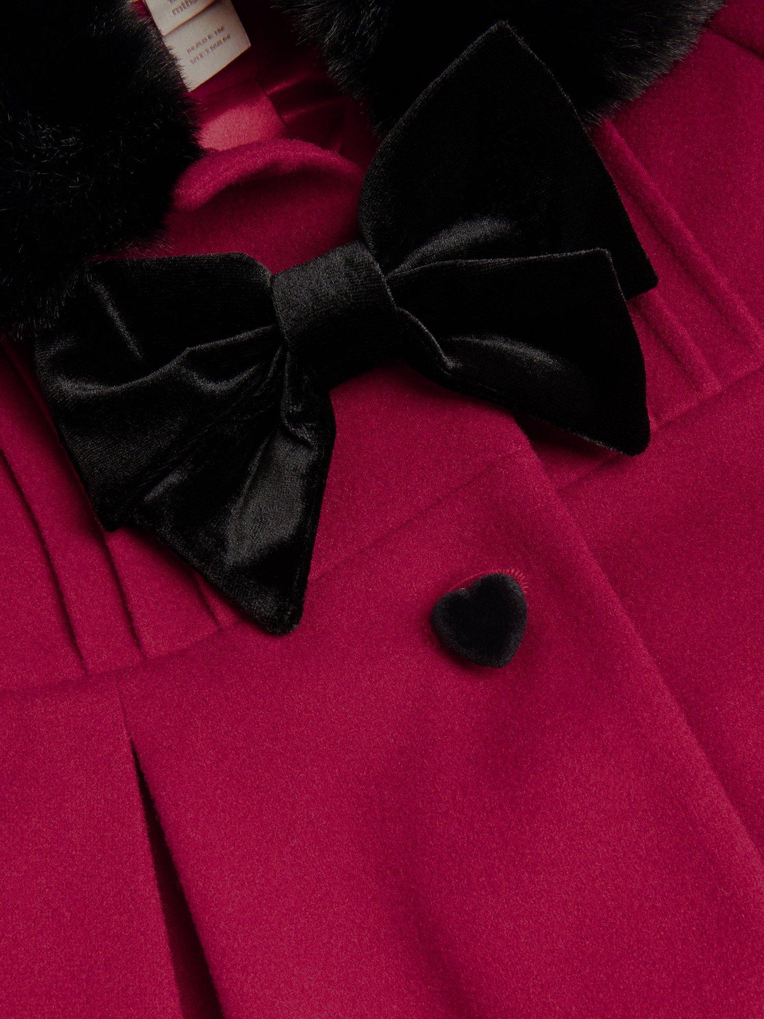 Product image 4 of 4, which shows Monsoon Baby Velvet Bow Coat, Red, 3-6 months