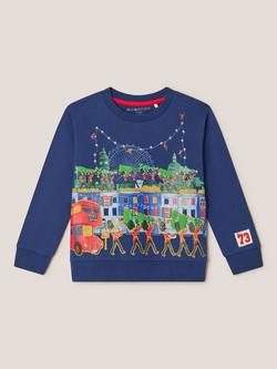 Monsoon Kids' Cotton Christmas Scene Sweatshirt, Blue, Blue