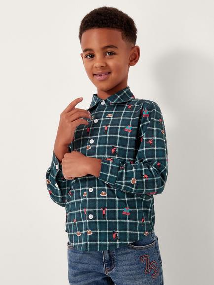 Monsoon Kids' Christmas Check Shirt, Green, Green