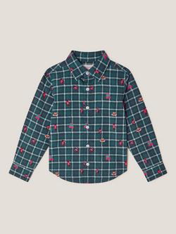 Monsoon Kids' Christmas Check Shirt, Green - view 2, Green