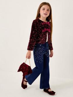 Monsoon Kids' Velvet Sequin Cardigan, Burgundy, Burgundy