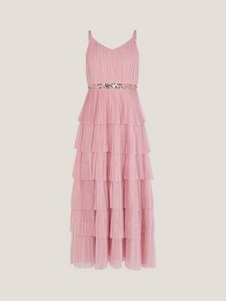 Monsoon Kids' Fiorella Sleeveless Tiered Maxi Dress, Pink, Pink