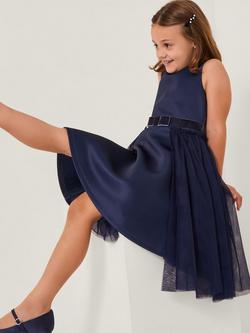 Monsoon Kids' Lucille Scuba Tulle A-Line Dress, Navy, Navy
