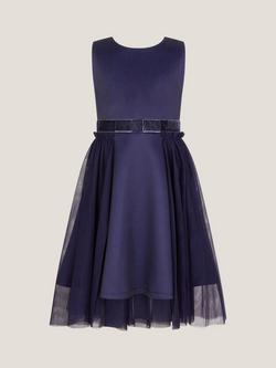Monsoon Kids' Lucille Scuba Tulle A-Line Dress, Navy - view 2, Navy