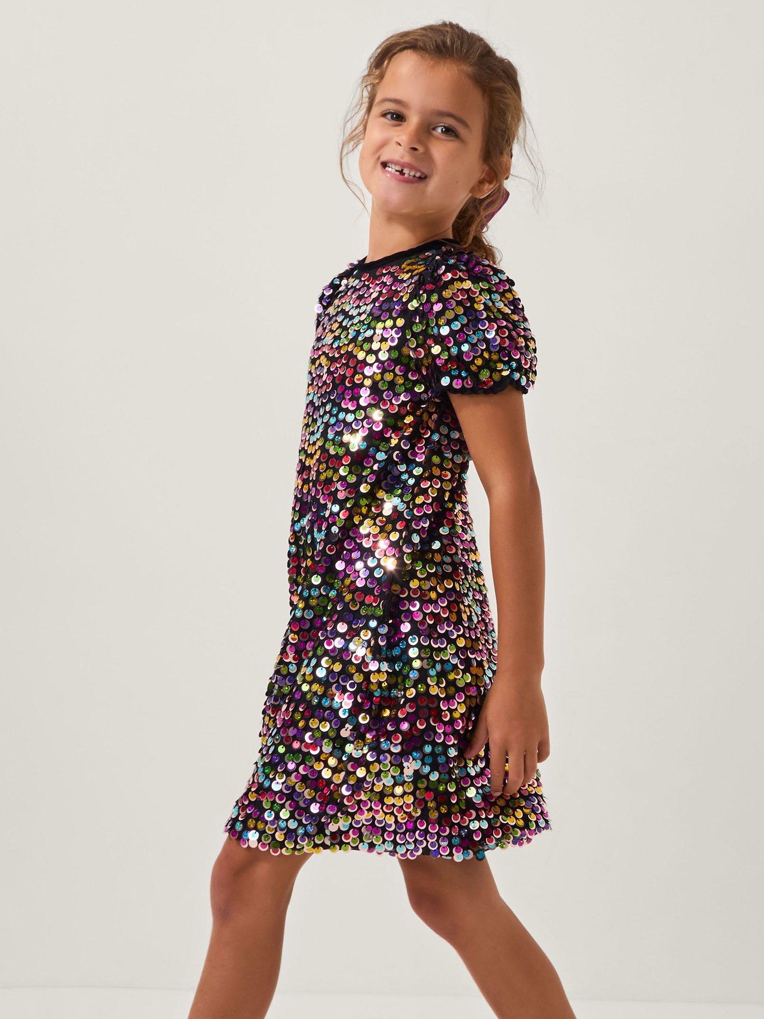 Product image 1 of 4, which shows Monsoon Kids' Rainbow Sequin Dress, Multi, 4 years