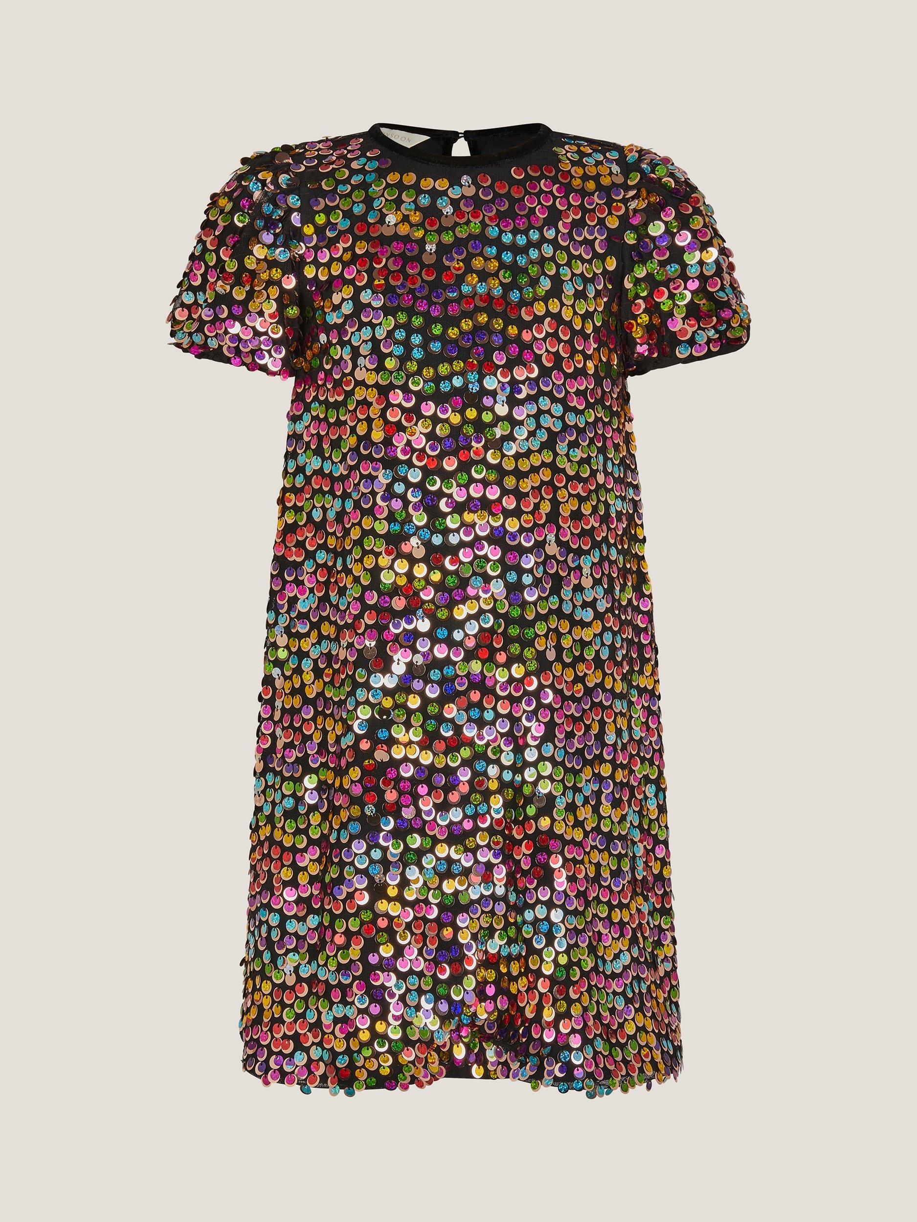 Product image 2 of 4, which shows Monsoon Kids' Rainbow Sequin Dress, Multi, 4 years