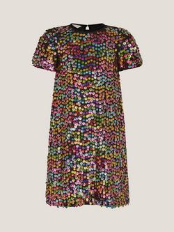 Monsoon Kids' Rainbow Sequin Dress, Multi - view 2, Multi